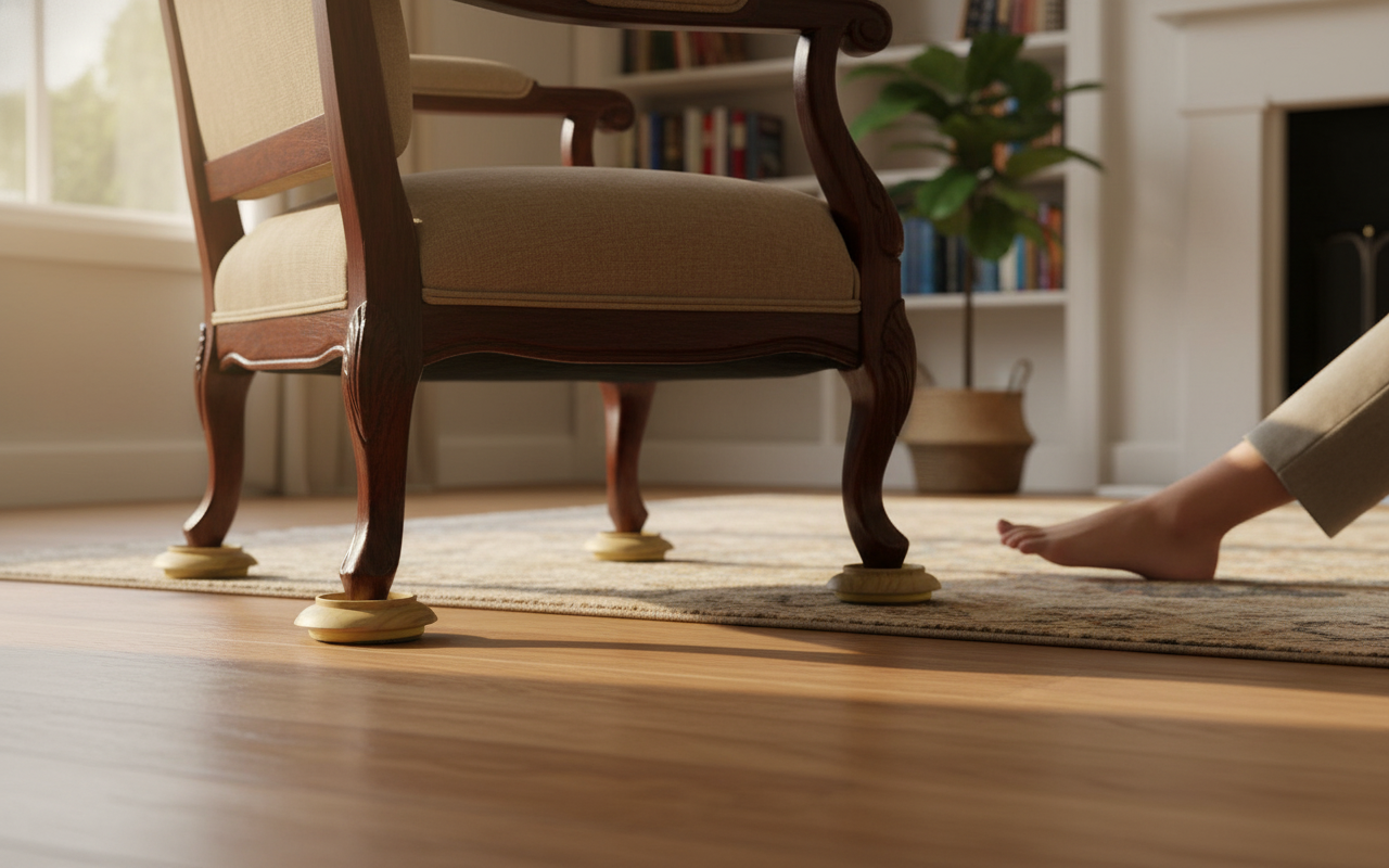 44mm Premium Light Wood Effect Non-Slip Furniture Castor Cups – 4 Pack