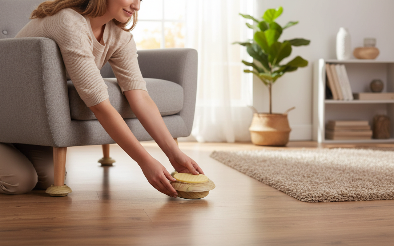 44mm Premium Light Wood Effect Non-Slip Furniture Castor Cups – 4 Pack