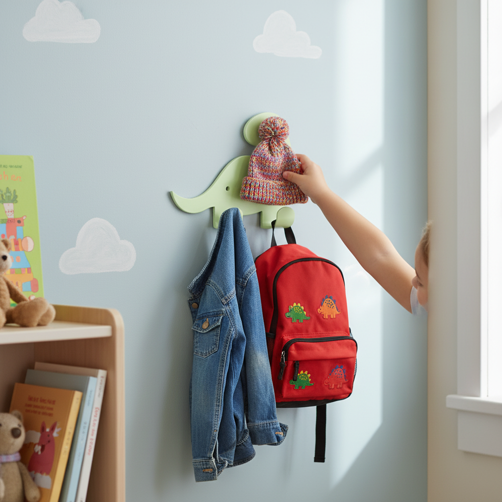 Premium Dinosaur Coat Hooks for Kids - Fun and Safe Wall-Mounted Organizer with Sturdy Hooks