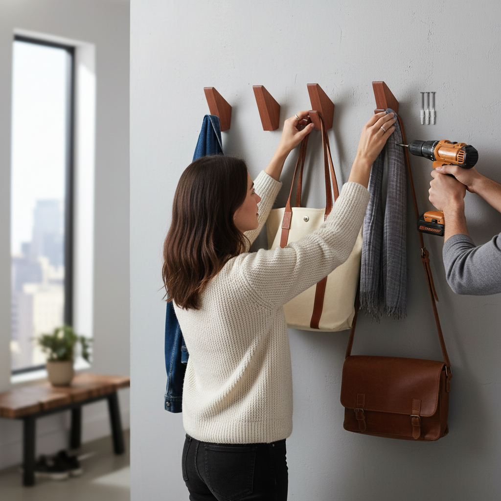 3 Wall Mounted Hooks - 50mm Premium Beech Wood Decorative Coat Hooks