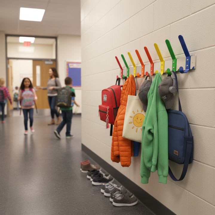 Premium Wall Mounted Coat Hook Rail with Five Multi-Coloured Hooks for Kids' Rooms, Ideal for Organizing Coats and Accessories