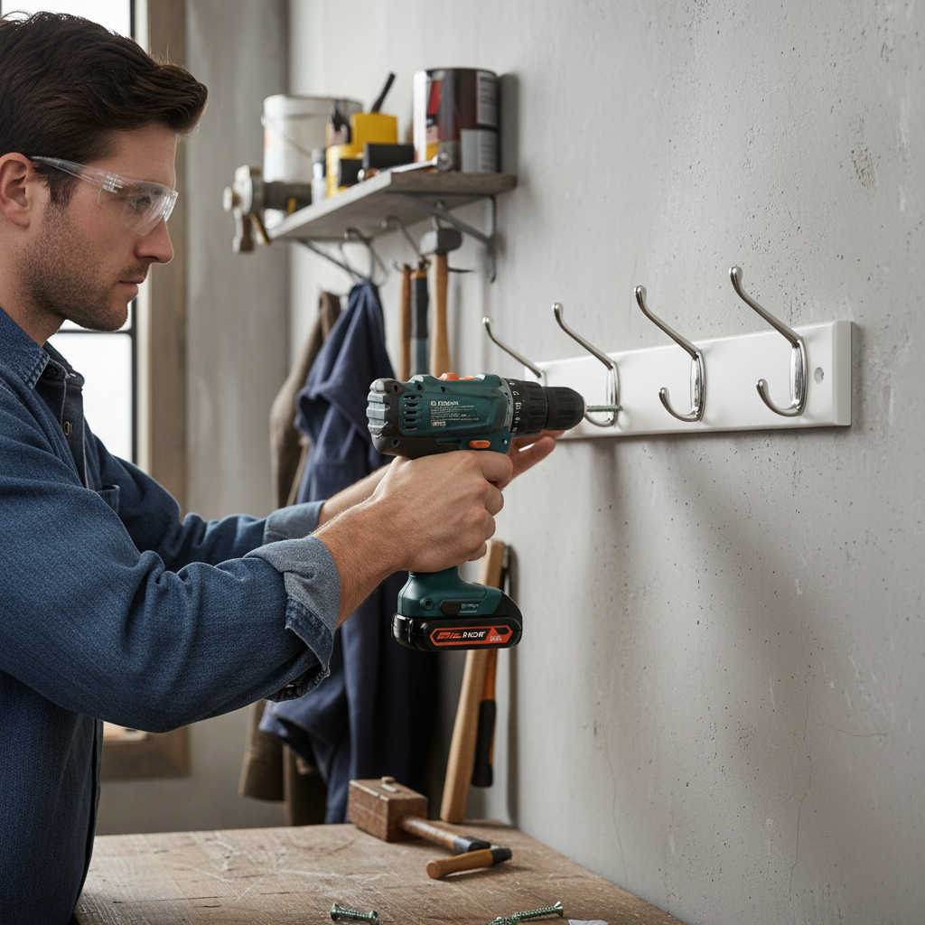 4-Hook Wall Mounted Coat Rack - 450mm White Board with Double Chrome Hooks