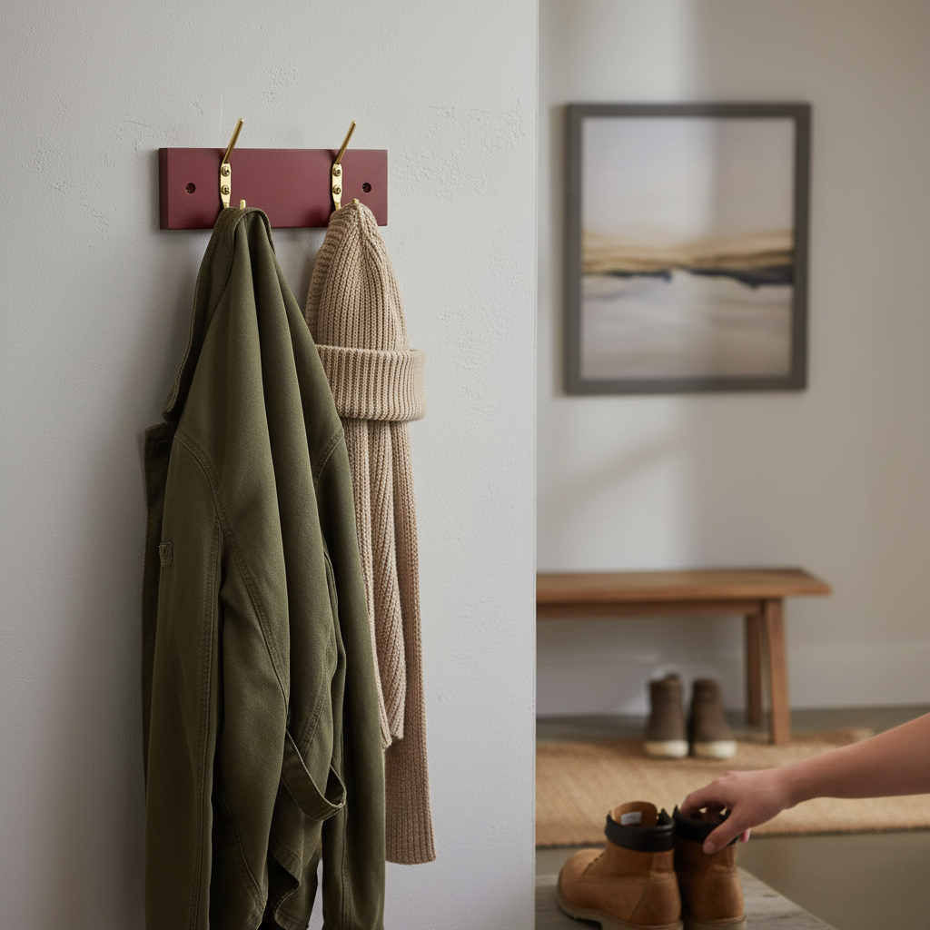 2-Hook Wall Mounted Coat Rack - Mahogany Effect Board