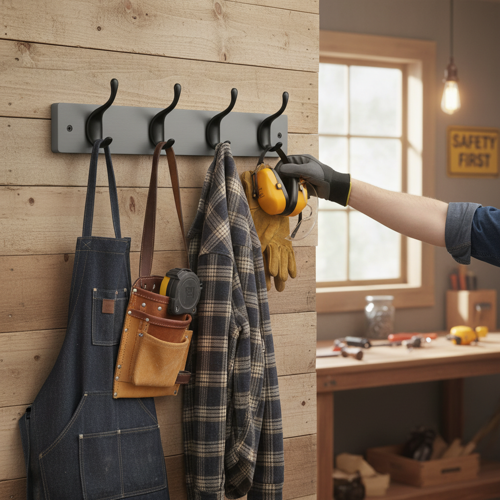 Premium Grey Block Wooden Wall Mounted Coat Rack with Black Double Hooks - 4 Hooks for Stylish Organization