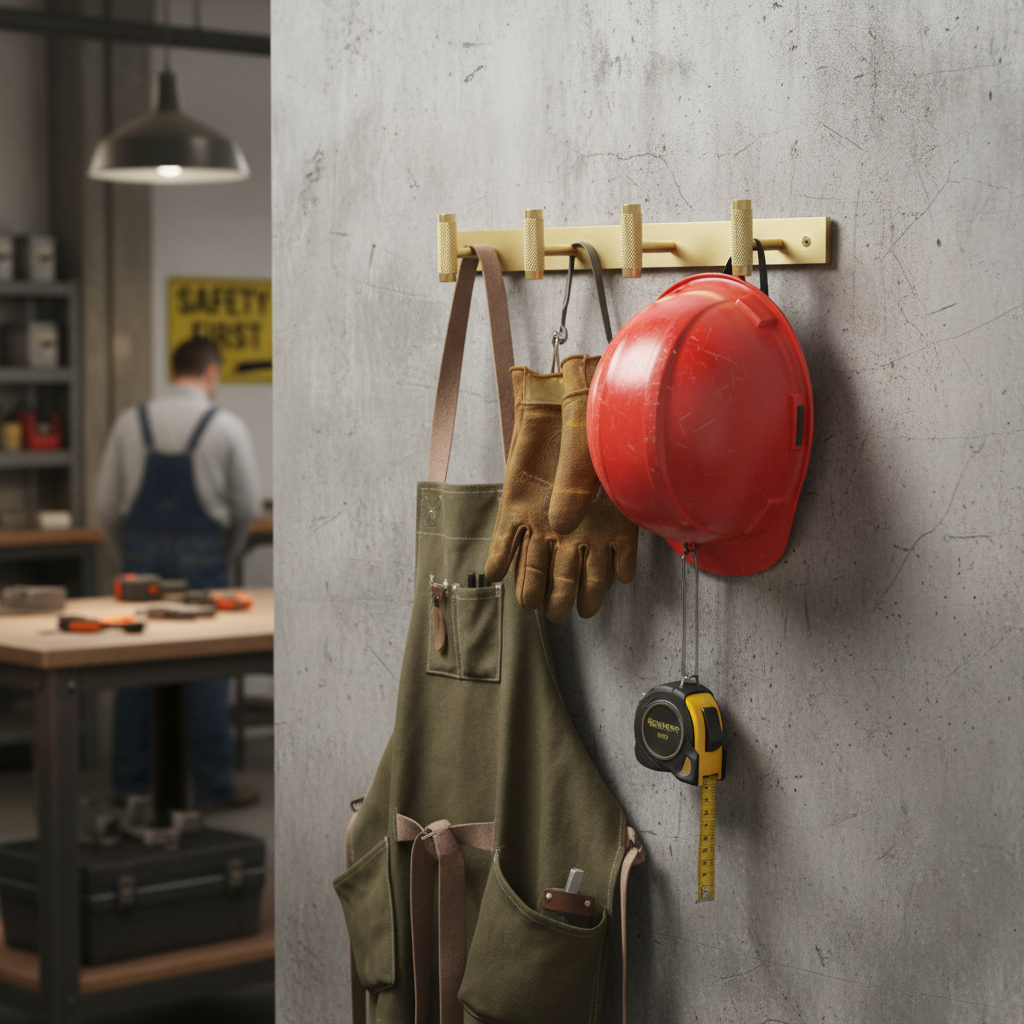 Premium Aluminium Wall Mounted Coat Rack with 4 Knurled Hooks and Brushed Brass Finish - Perfect for Home or Office