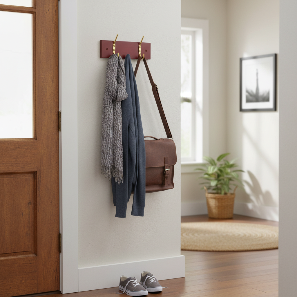 2-Hook Wall Mounted Coat Rack - Mahogany Effect Board