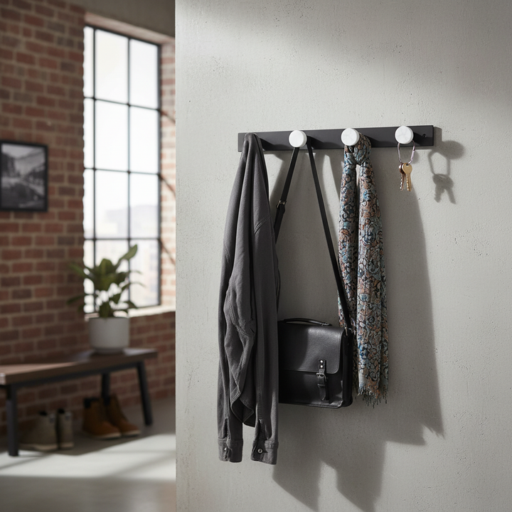 Premium Wall Mounted Coat Rack with Four Elegant Marble-Effect Hooks for Entryway Organization