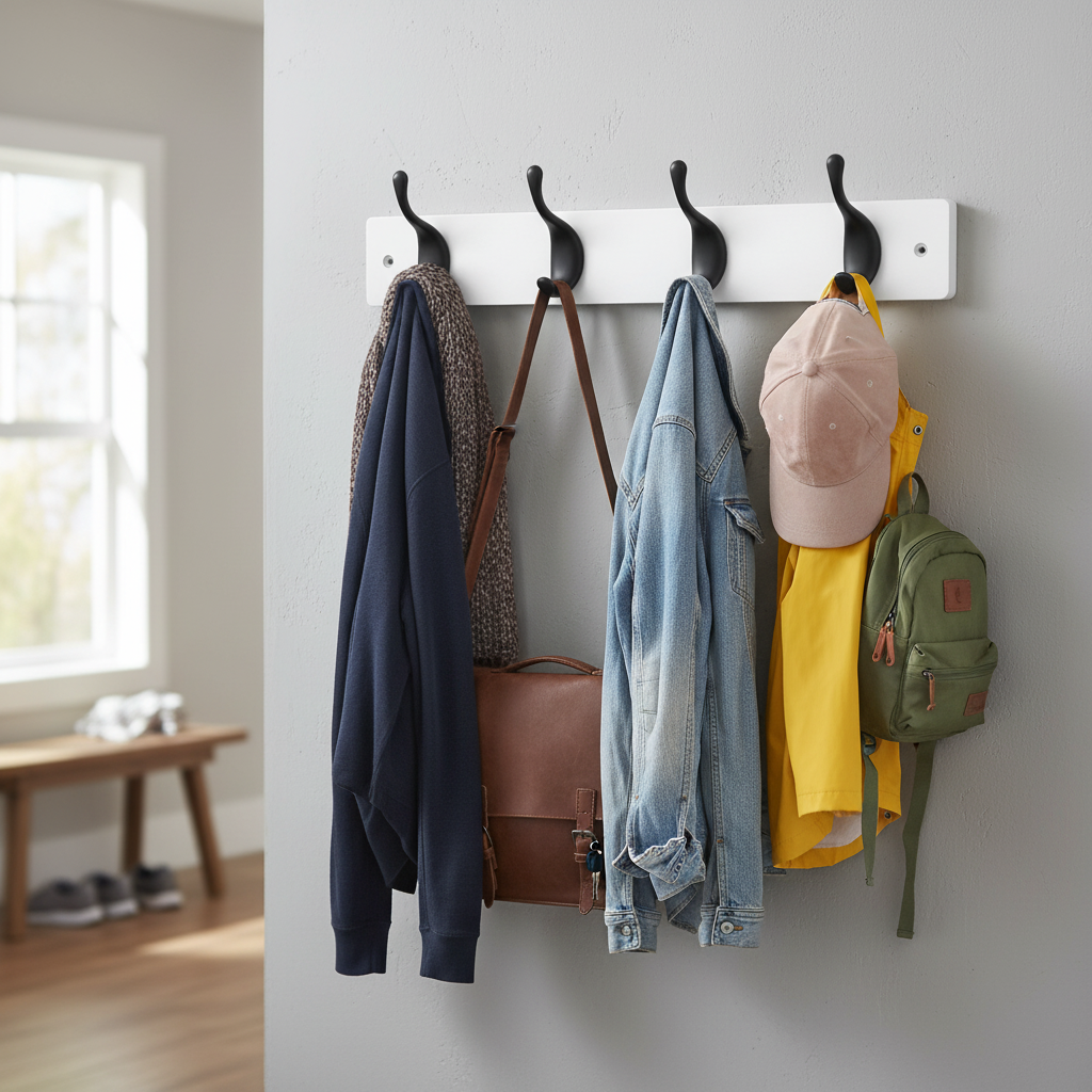 Premium Wall Mounted Coat Rack with Modern Double Hooks - 4 Hooks for Stylish Organization