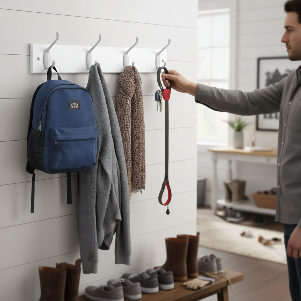 4-Hook Wall Mounted Coat Rack with White Board and Double Hooks