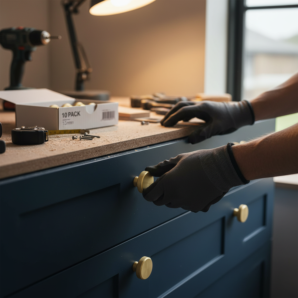 10 Pack Premium Knurled Edge Coin Knob 35mm - Brushed Brass Finish