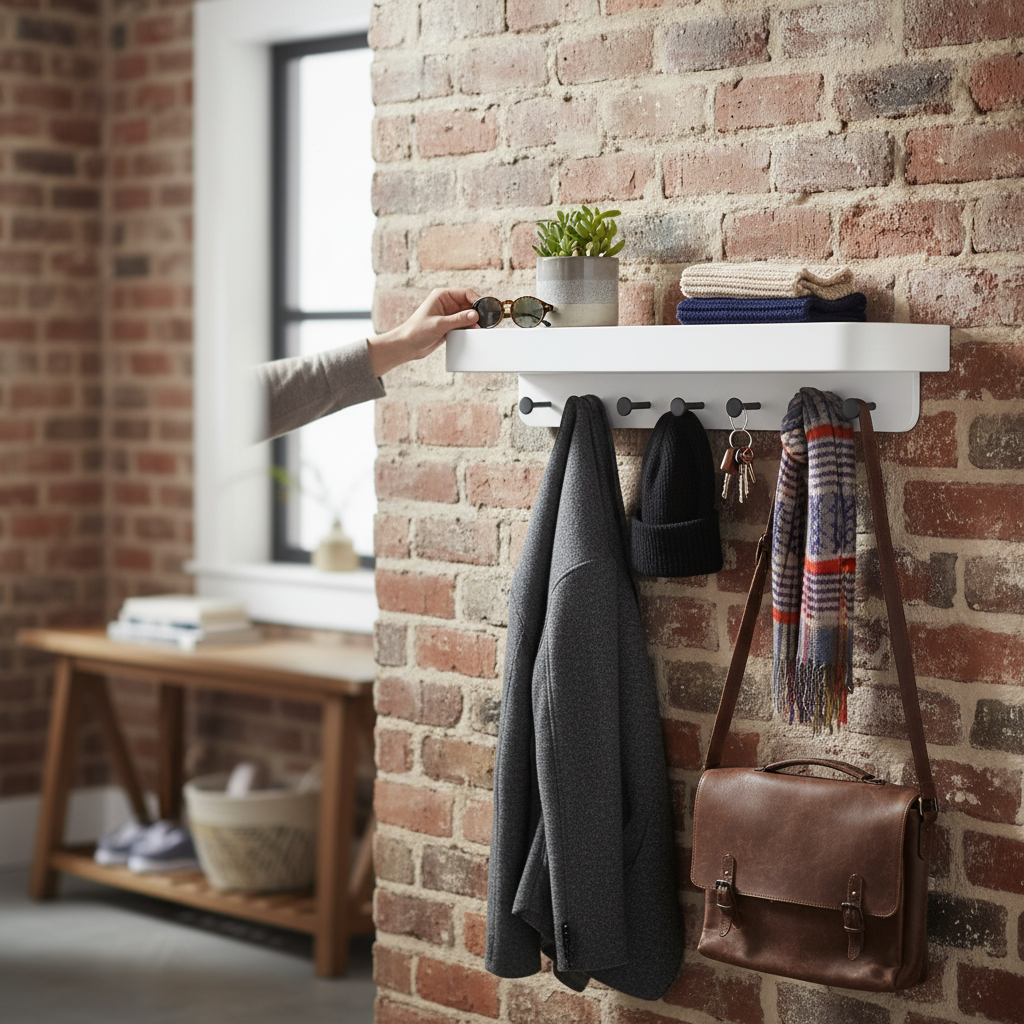 Premium Wall Mounted Coat Rack with Shelf - 6 Durable Hooks for Organizing Entryways and Living Spaces