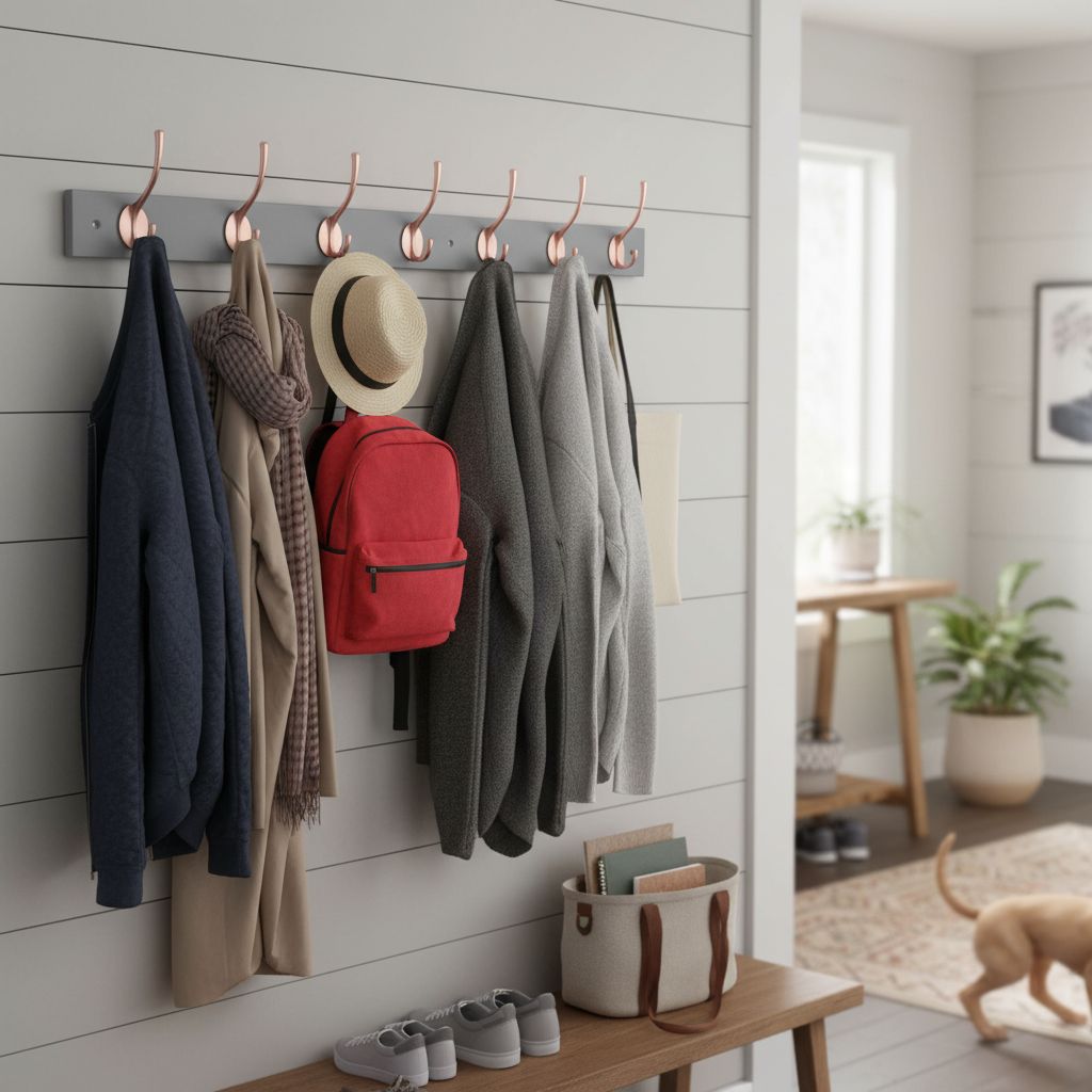 Premium Slate Grey Wall Mounted Coat Rack with 6 Double Hooks for Organized Storage in Any Room