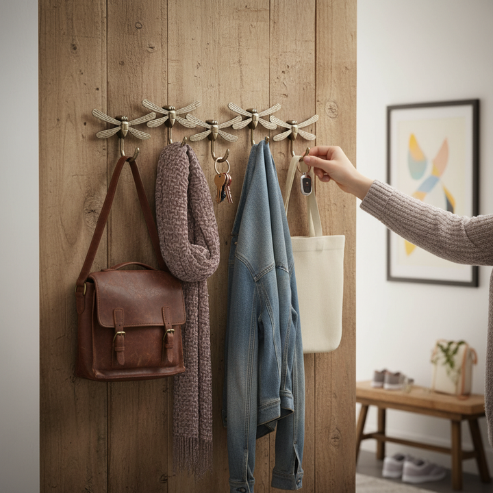 Premium Decorative Dragonfly Hook Rail - Wall Mounted Coat and Key Rack with Tarnish-Resistant Finish