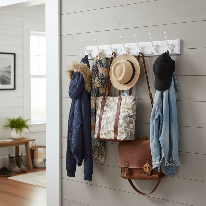 Premium Wooden Wall Mounted Coat Rack - 7 Rustic Double Hooks, 84cm Wide for Stylish Storage