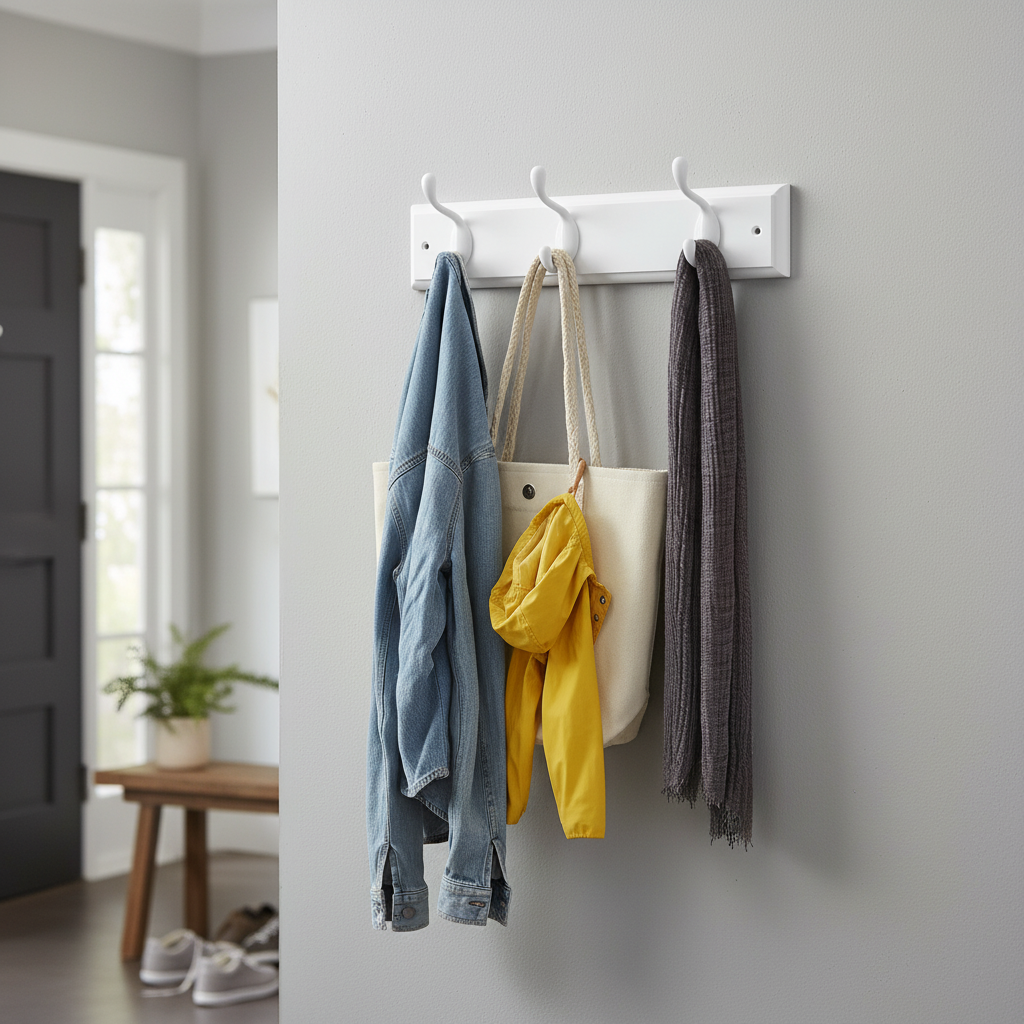 Premium Wall Mounted Coat Rack with Double Hooks - Stylish White Wooden Design for Home Organization