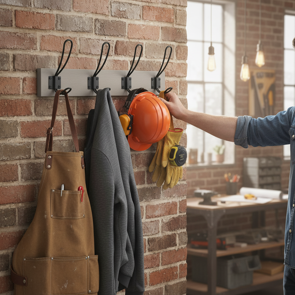 Premium Grey Ash Wooden Wall Mounted Coat Rack with 4 Black Wire Double Hooks for Efficient Organization