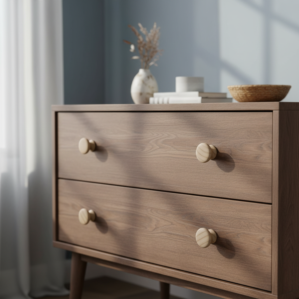 10 Pack Premium Wooden Knobs 40mm - Natural Wood Cabinet & Drawer Handles