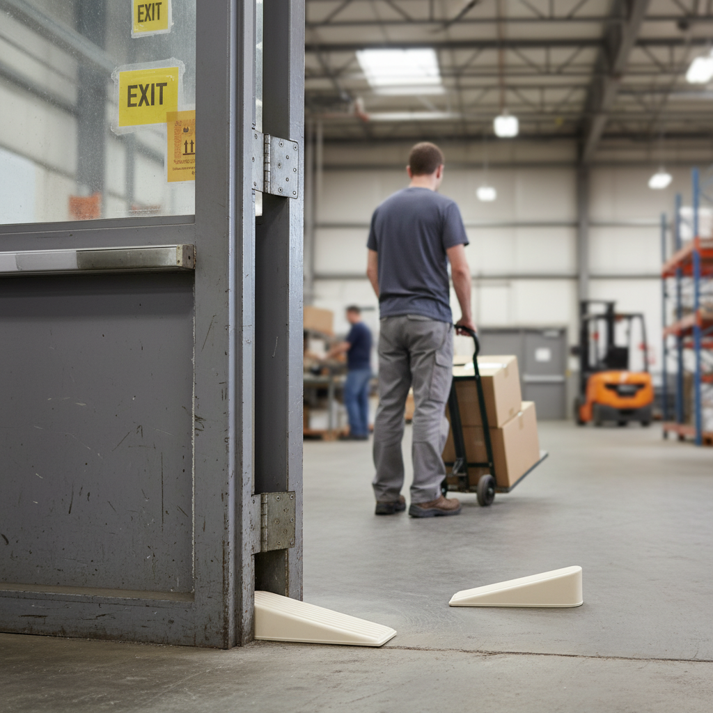 2 Pack Medium Non-Slip Rubber Door Stop Wedges - Almond Color