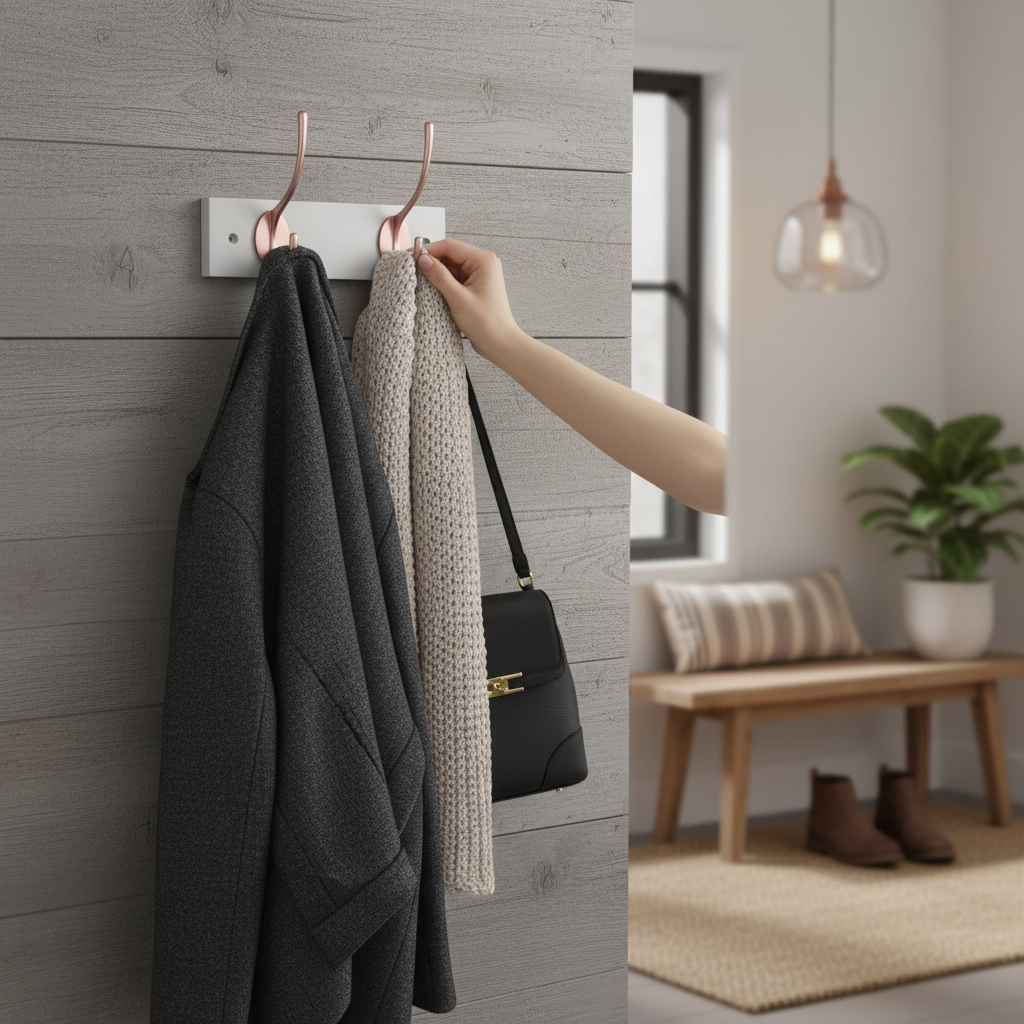 Premium Wall and Door Mounted Coat Hooks with Double Rose Hooks, 22.5cm, Dove Grey Board - Stylish and Practical Storage Solution