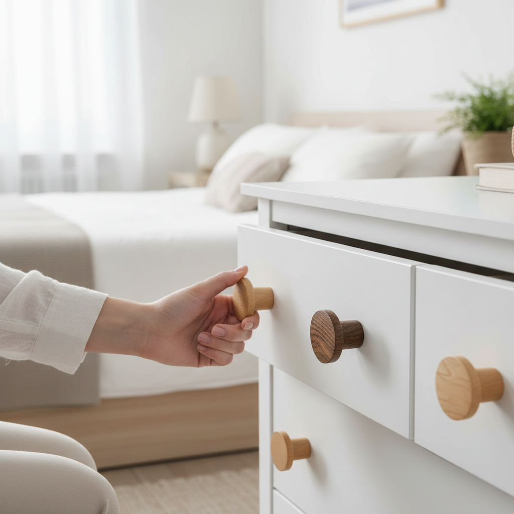 10 Pack Premium Round Wooden Knobs 33mm Beech Wood Cabinet & Drawer Handles