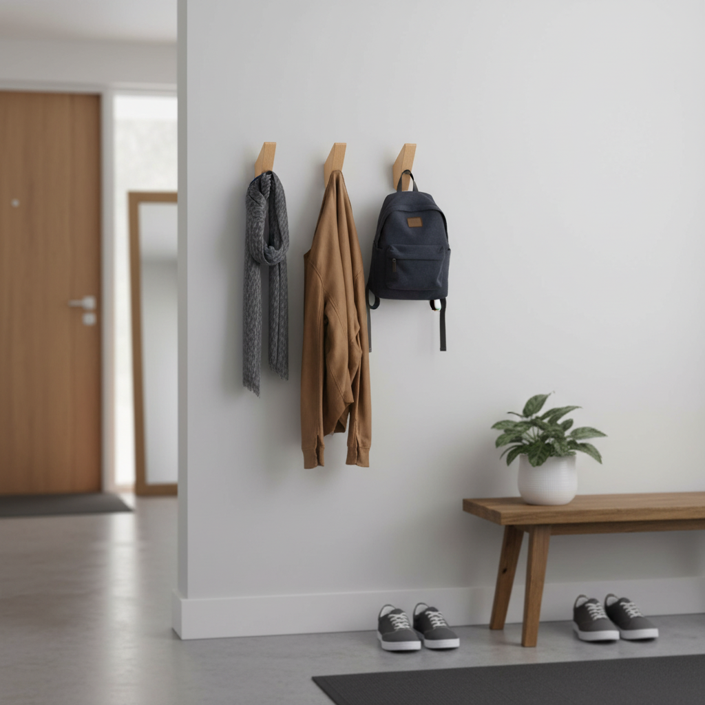 3 Premium Wall Mounted Hooks - 50mm Beech Wood Decorative Coat Hooks