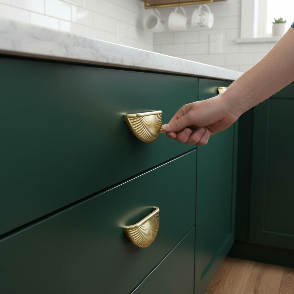 10 Pack Premium Modern Chic Ribbed Handles 79mm Brushed Brass Finish