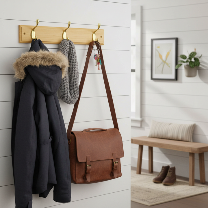 Premium Wall Mounted Coat Rack with Heavy Duty Double Hooks - Eco-Friendly Wood, Easy Installation, Ideal for Entryways and Hallways
