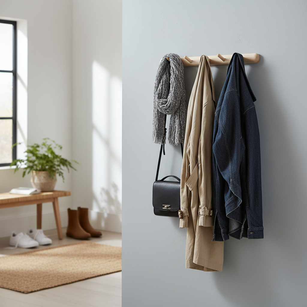 Premium Wall Mounted Coat Rack with 8 Wooden Hooks - Scandinavian Design for Hallway and Bedroom Storage