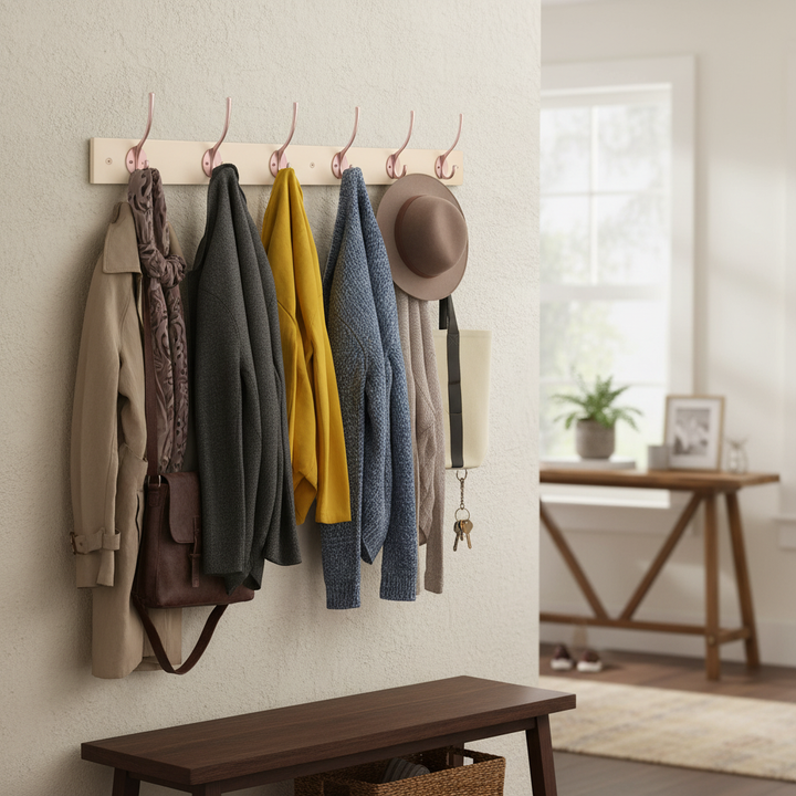 Premium Wall Mounted Coat Rack with 6 Double Hooks - Stylish and Practical Storage Solution for Home and Office