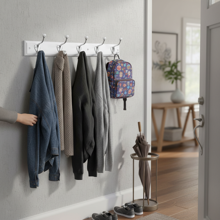 Professional Wall Mounted Coat Rack with 6 Heavy-Duty Ceramic Tip Hooks and 3.4kg Capacity for Robust Storage Solutions