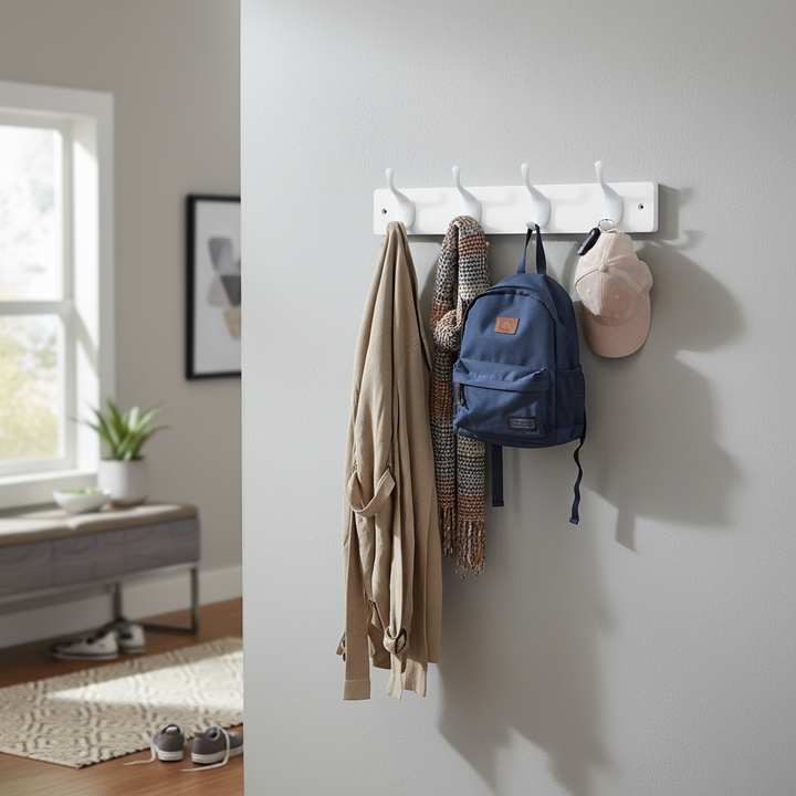 Premium Wooden Wall Mounted Coat Rack with Modern Double Hooks - 4 Hooks for Entryway Organization