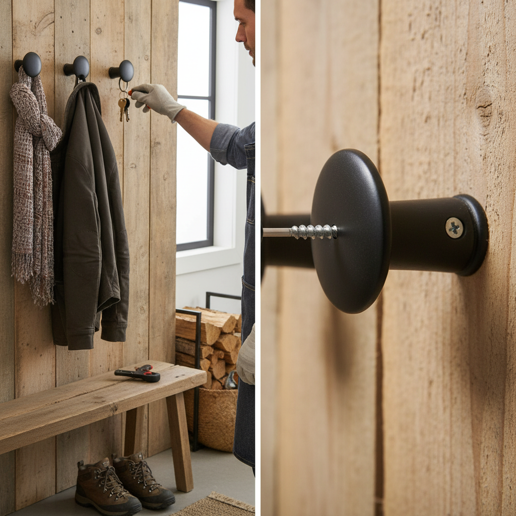 4 Premium Wall Mounted Hooks - 50mm Black Wood Decorative Coat Hooks