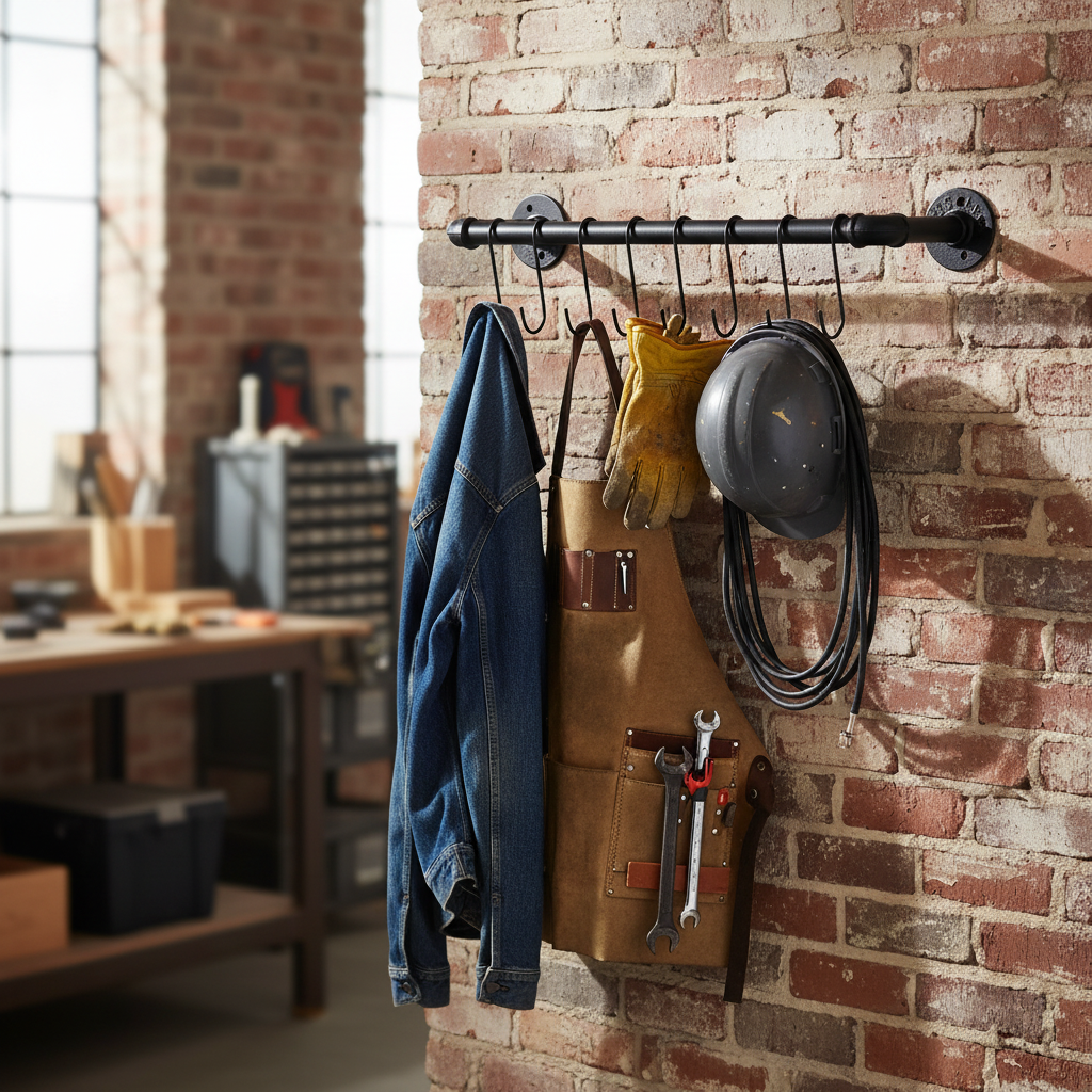 Premium Wall Mounted Industrial Pipe Style Coat Rack with 6 Durable Hooks for Kitchen Organization