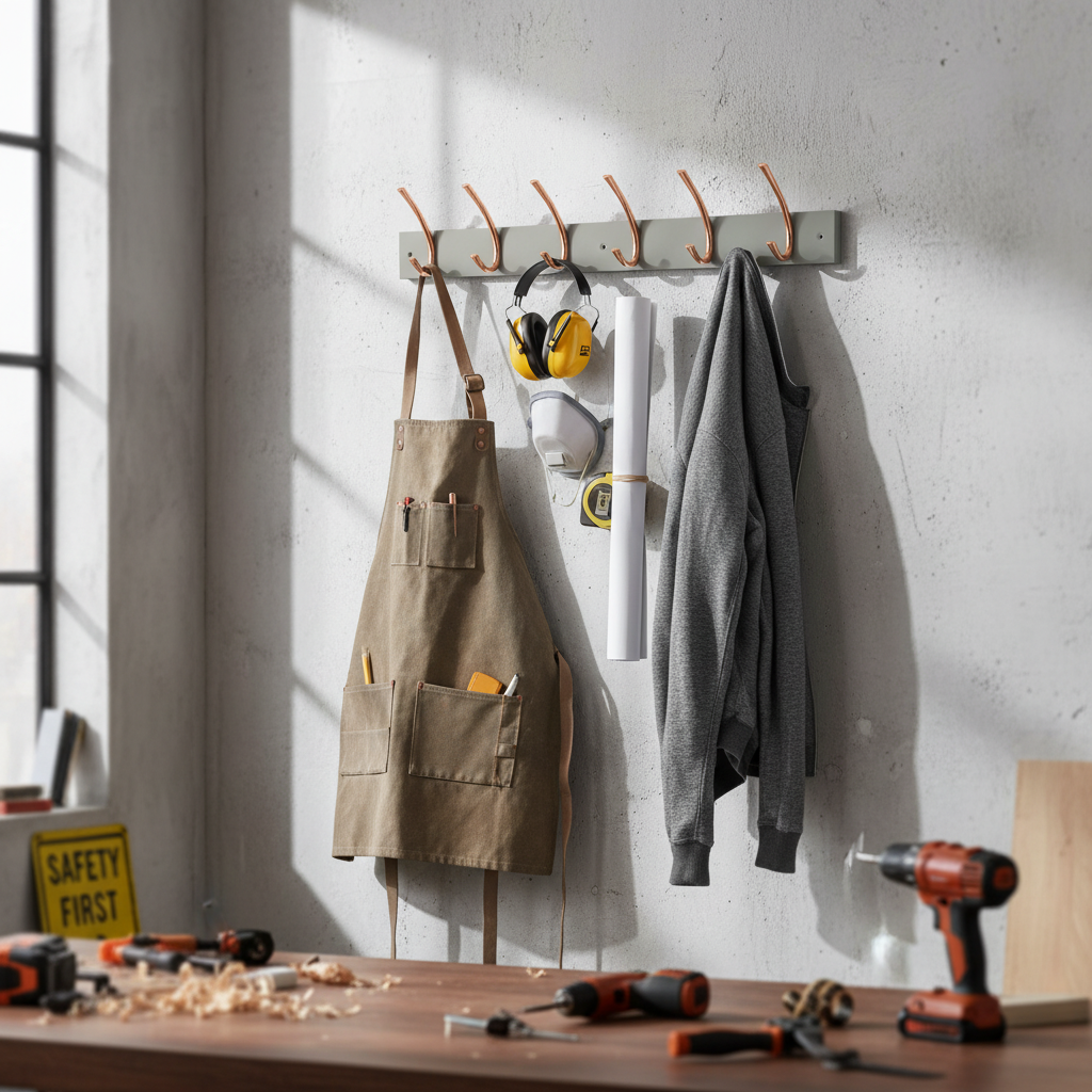 Premium Wall-Mounted Coat Rack with 6 Copper Ribbed Double Hooks on Stylish Grey Board - Modern and Functional Storage Solution