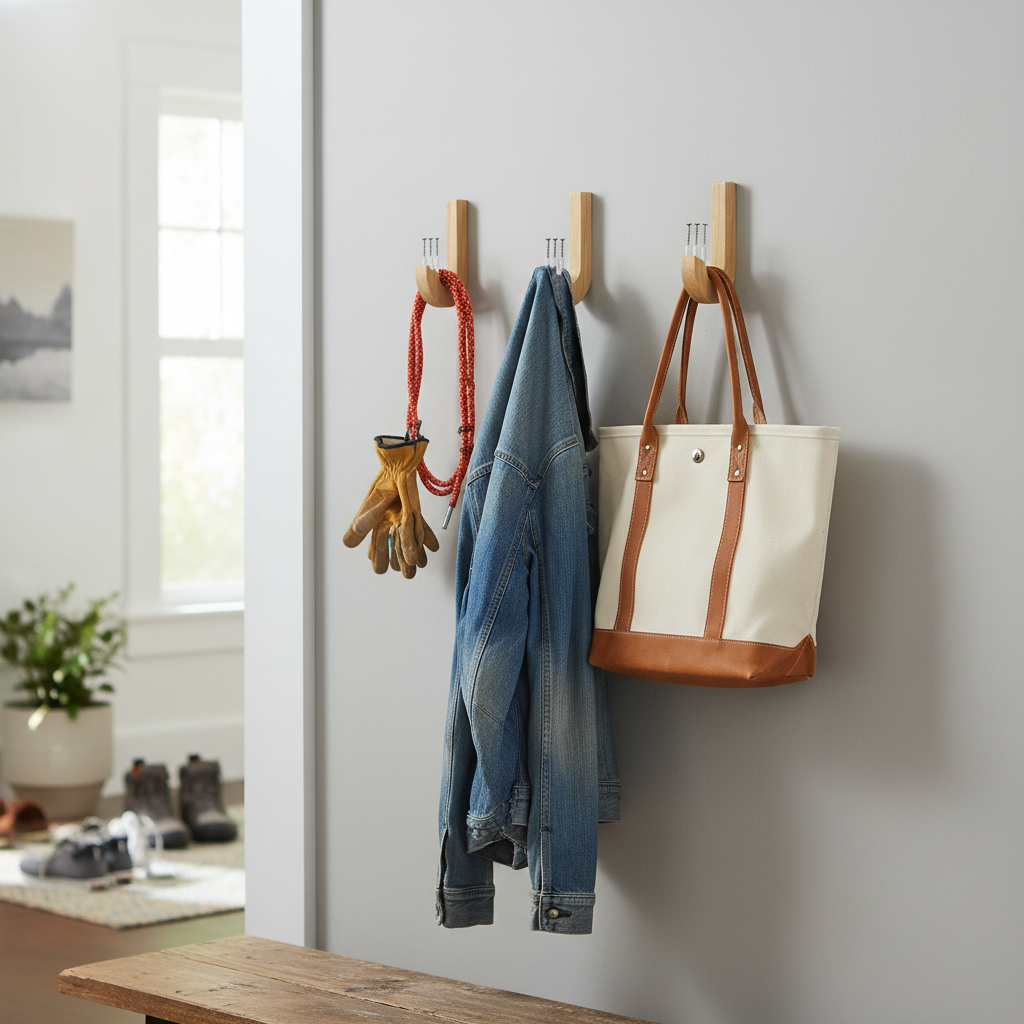 3 Premium Wall Mounted Hooks - 50mm Pine Wood Decorative Coat Hooks