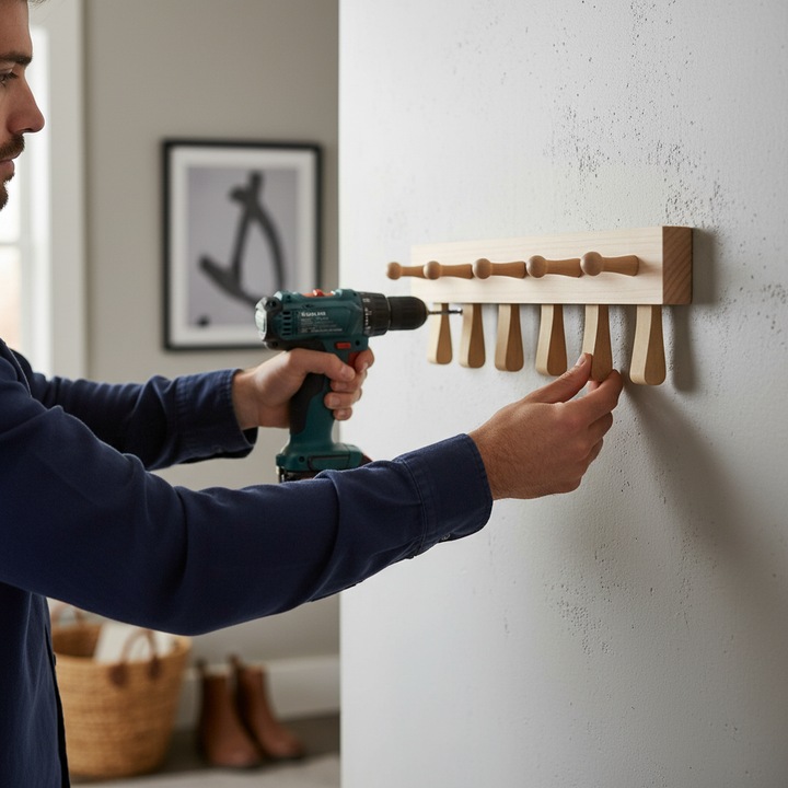 Premium Wall Mounted Coat Rack with 5 Strap Hooks - Scandinavian Design for Stylish Storage in Hallways and Doors