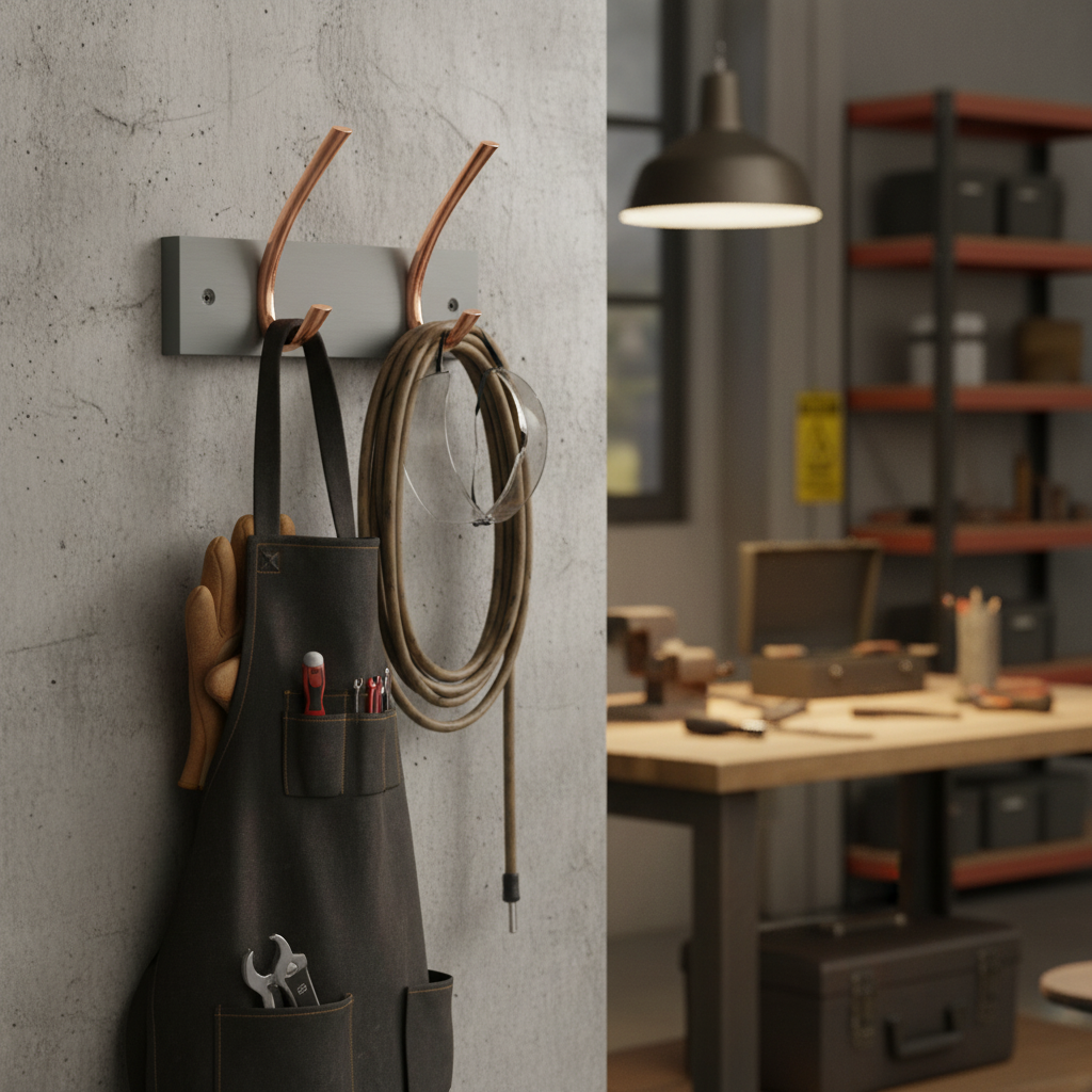 Premium Wall-Mounted Coat Rack with 2 Polished Copper Ribbed Double Hooks on Stylish Grey Board - Modern Minimalist Design for Hallway, Bedroom, and Kitchen