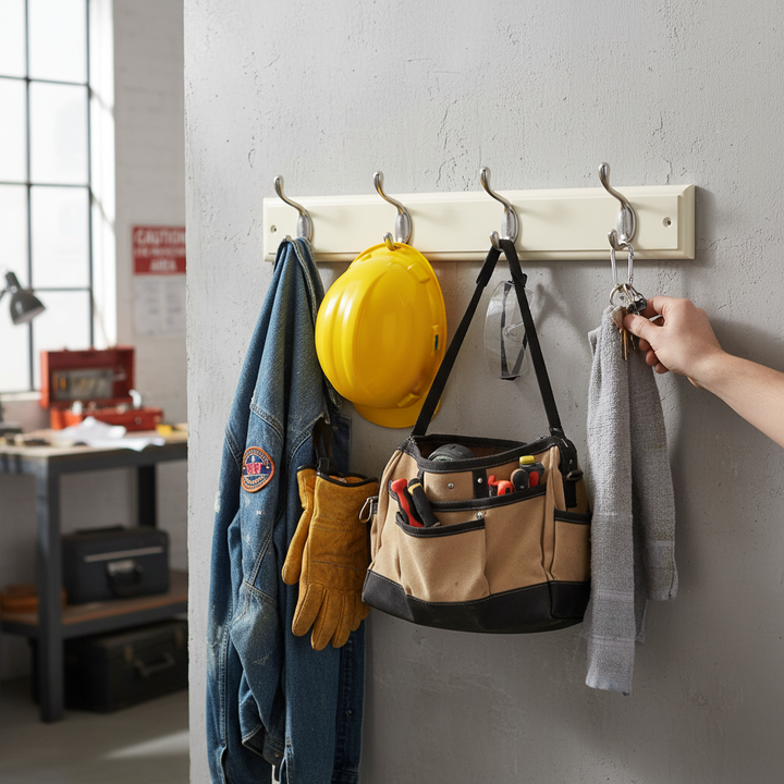 Premium Wall Mounted Coat Rack with Satin Nickel Double Hooks - 4 Heavy Duty Hooks for Home Organization