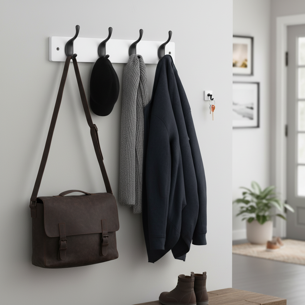 Premium Wall Mounted Coat Rack with Modern Double Hooks - Stylish White Design for Home Organization