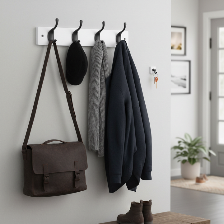 Premium Wall Mounted Coat Rack with Modern Double Hooks - Stylish White Design for Home Organization