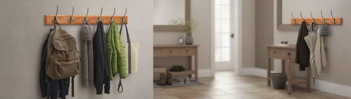 Premium Wall Mounted Coat Rack with Antique Brass Hooks - Elegant Storage Solution for Coats and Hats