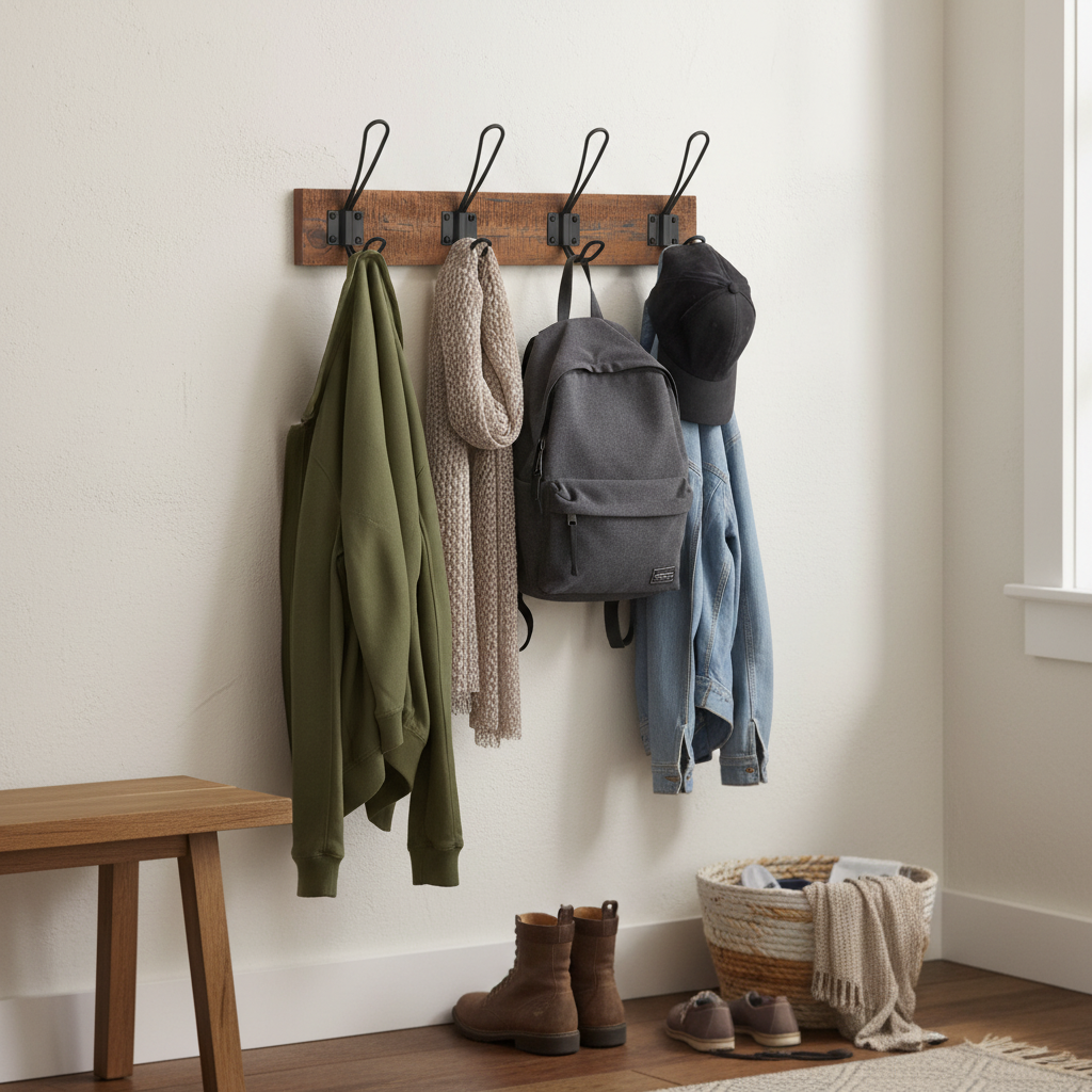 Premium Wall Mounted Coat Rack with Double-Tiered Hooks for Winter Coats and Bags - Strong and Sustainable Design