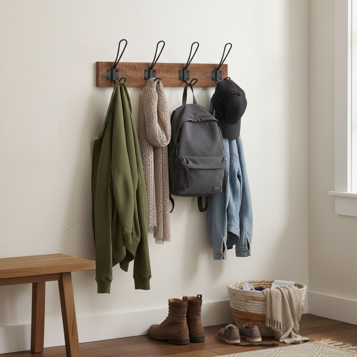 Premium Wall Mounted Coat Rack with Double-Tiered Hooks for Winter Coats and Bags - Strong and Sustainable Design