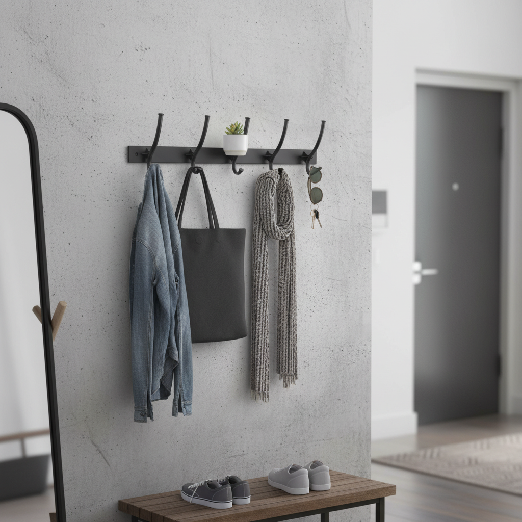Premium Wall Mounted Coat Rack with Shelf - 6 Hooks, Durable Metal, Space-Saving Design for Hallways and Bedrooms
