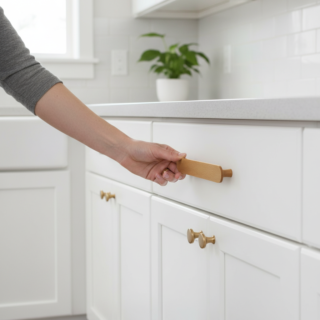 10 Pack Premium Wooden Bar Handles - Natural Wood Cabinet & Drawer Pulls