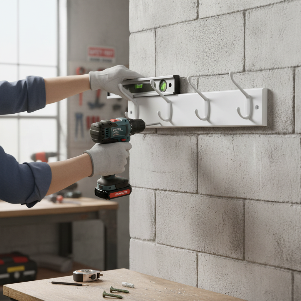 4-Hook Wall Mounted Coat Rack with White Board and Double Hooks