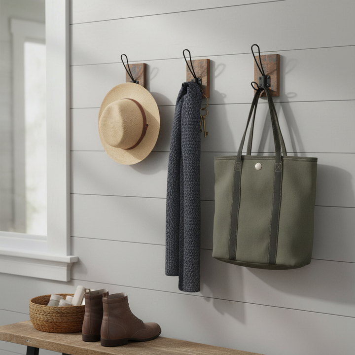 Premium Set of 3 Rustic Antique Wall Mounted Wooden Hooks for Home Organization - High-Quality Professional Grade for Industrial and Commercial App...