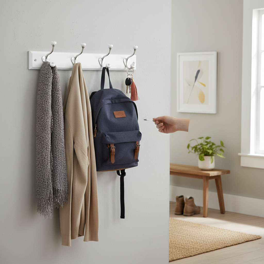 Professional Wall Mounted Coat Rack with Ceramic Tip Hooks - Heavy Duty 4 Hooks Design for Versatile Home and Office Storage