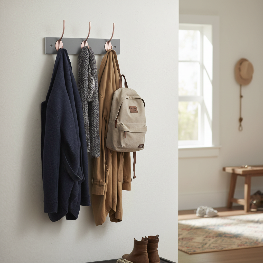 Premium Wall Mounted Coat Rack with Double Hooks - Stylish Slate Grey Design for Modern Home Organization