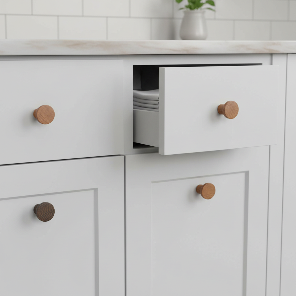 10 Pack Premium Round Wooden Knobs 33mm Beech Wood Cabinet & Drawer Handles